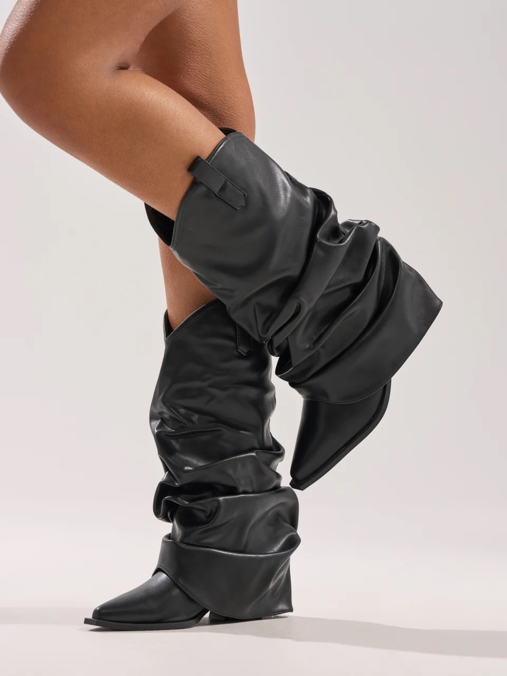 Azalea Wang HAWKSTON Black Ruched Western Bootie Boots